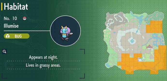 Pokémon Teal Mask Pokédex, all returning Pokémon and locations in the Kitakami Pokédex listed