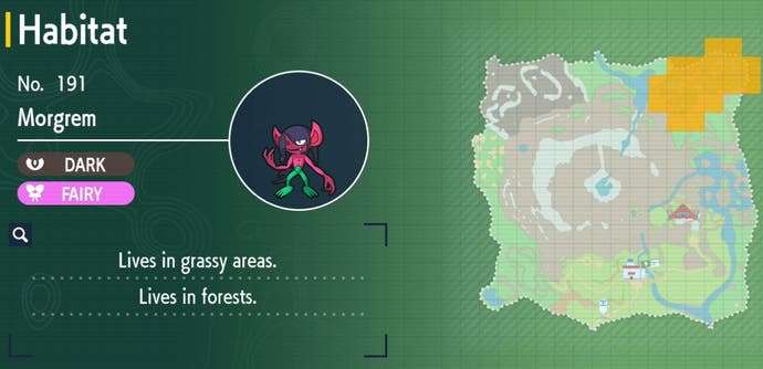 Pokémon Teal Mask Pokédex, all returning Pokémon and locations in the Kitakami Pokédex listed